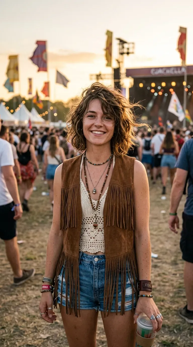 Woman with a messy bob styled with loose tousled texture throughout