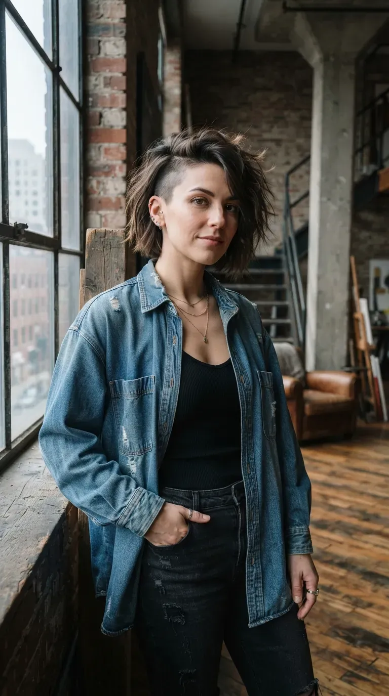 Woman with a messy bob featuring a subtle undercut beneath the sides
