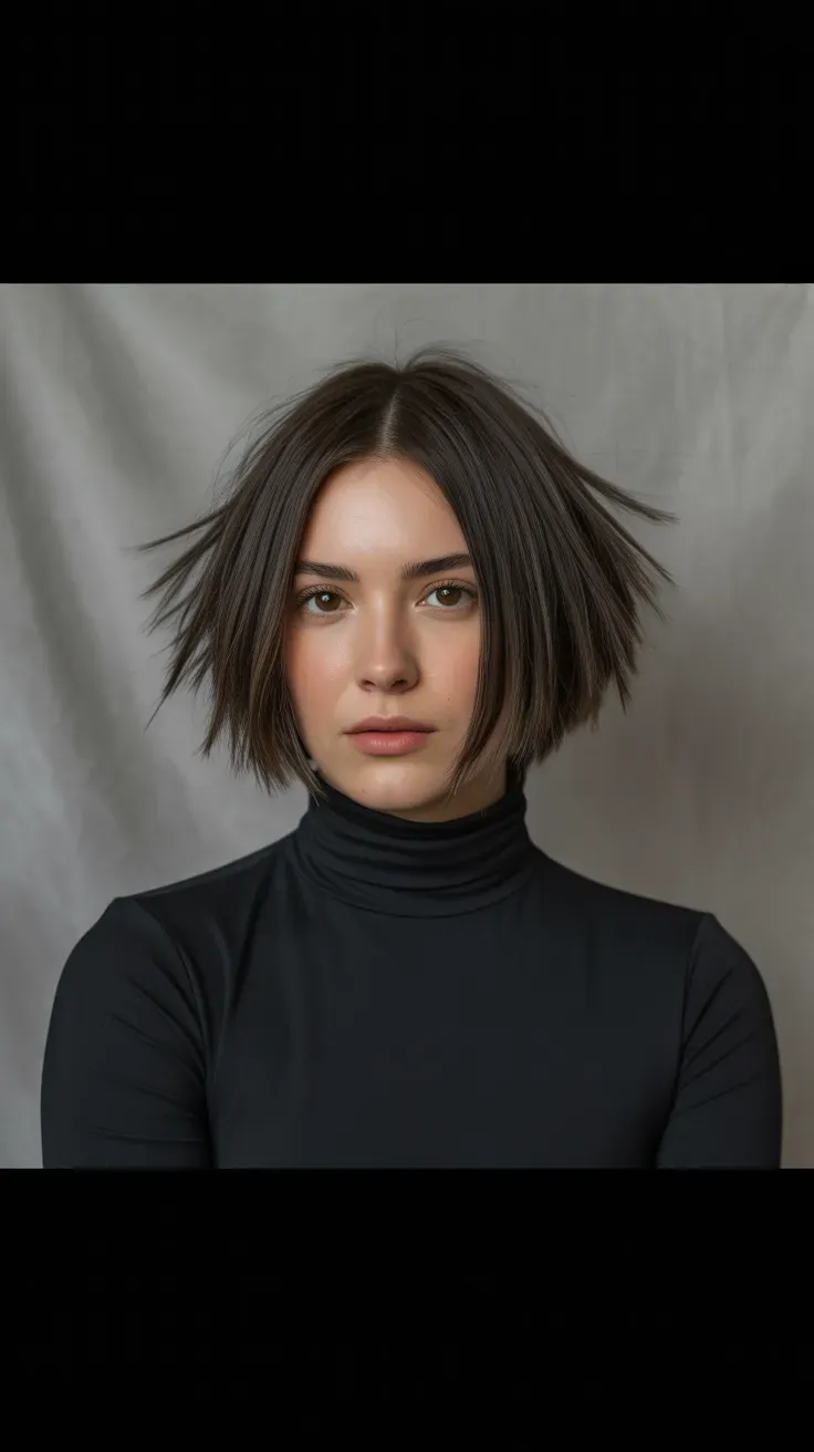 Woman with a modern choppy bob featuring sharp piecey texture