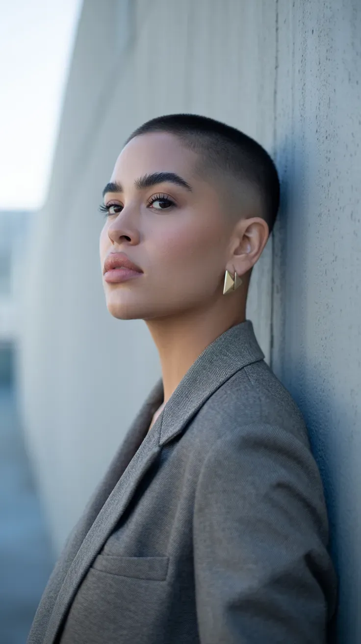 Woman with a soft faded taper on the sides rather than a hard shaved line