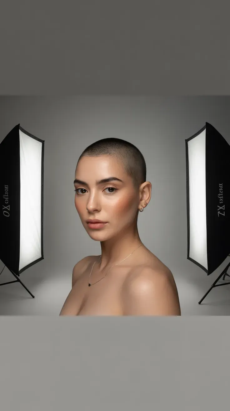 Woman with shaved sides and a smooth glossy finish on top
