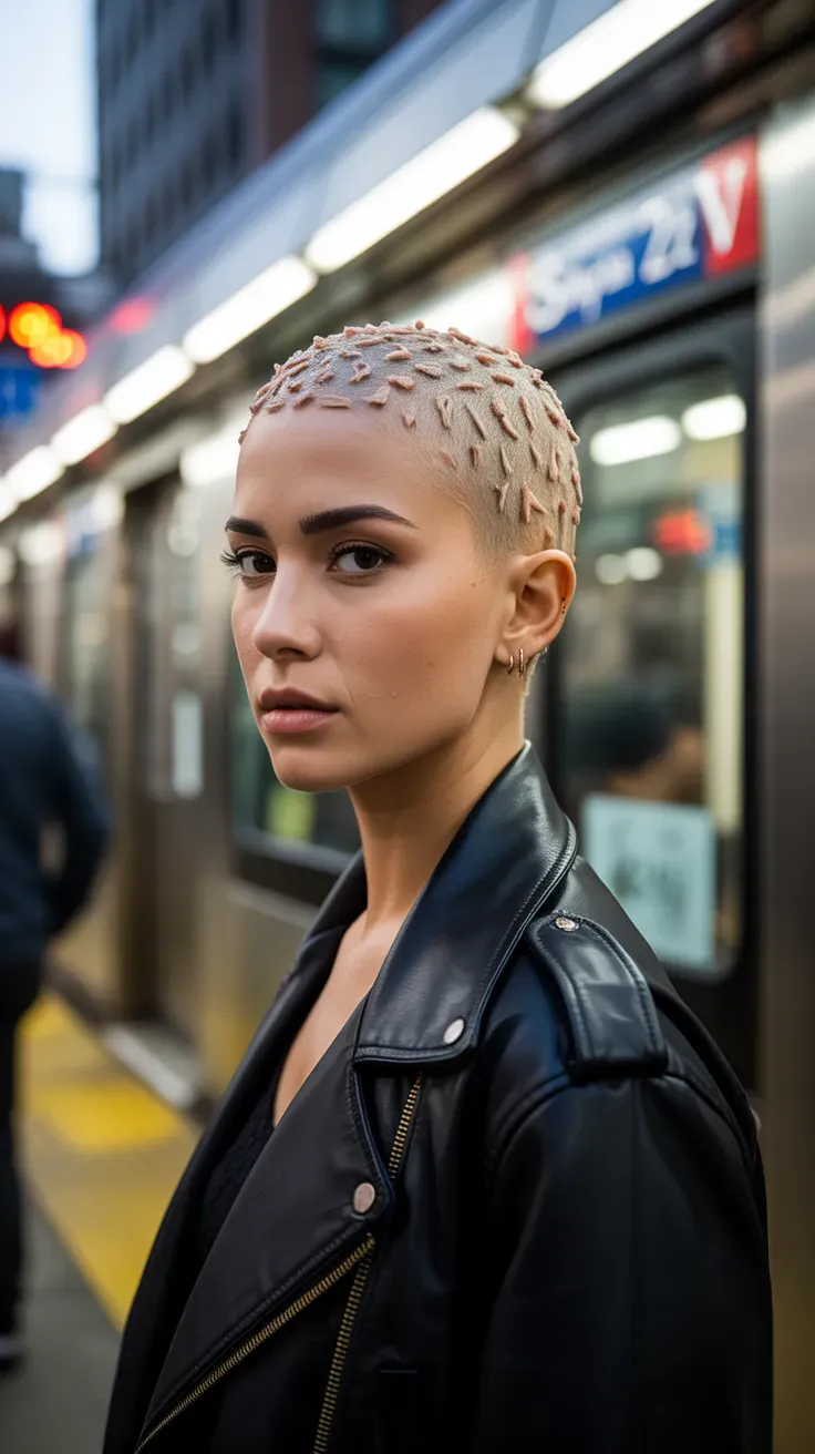 Woman with shaved sides and defined piecey texture styled with texturizing paste on top