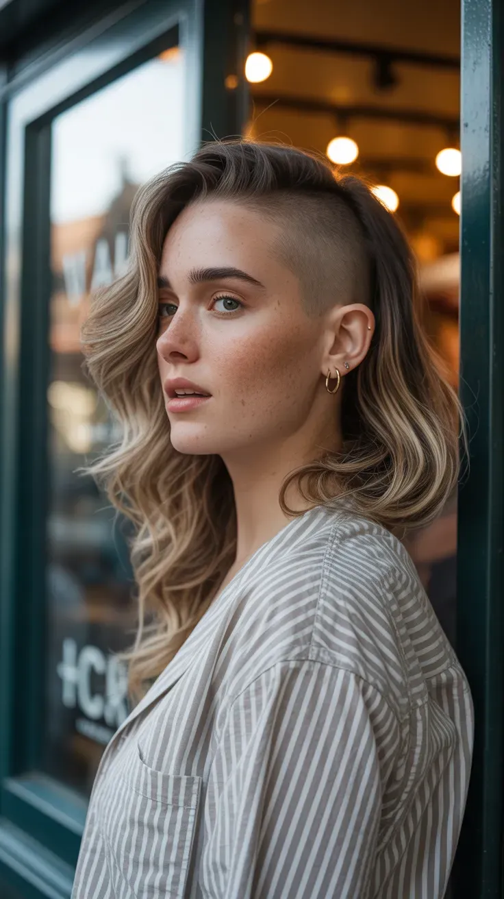 Woman with shaved sides and soft natural waves on top