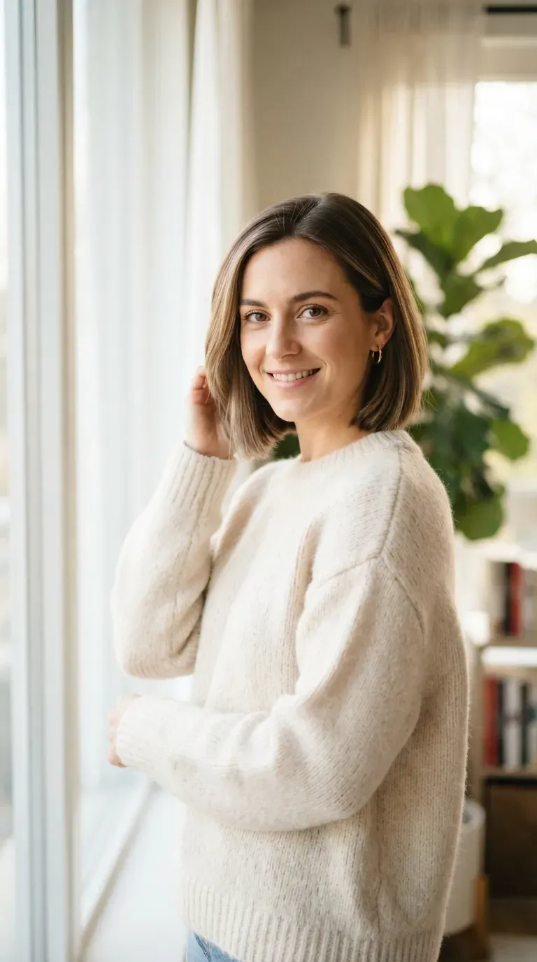 Woman with a subtly angled bob featuring a gentle front-to-back length difference
