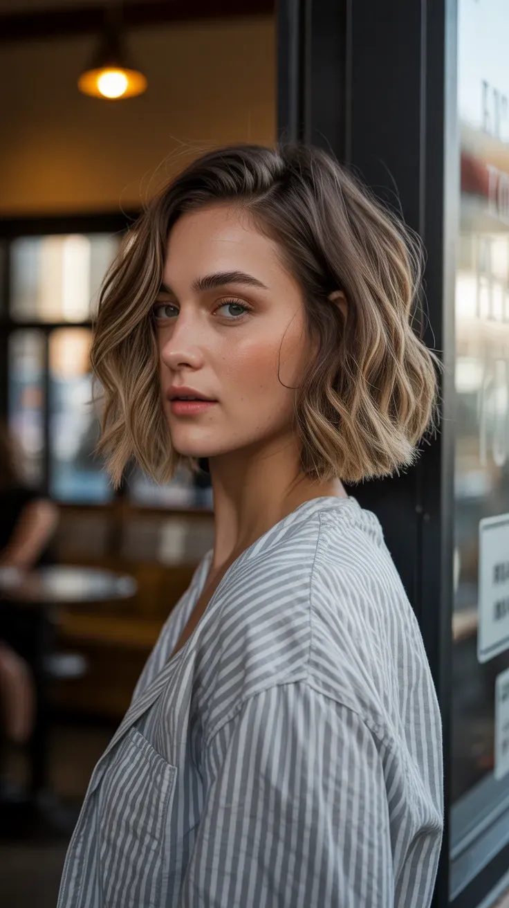 Woman with a choppy bob styled with soft natural waves