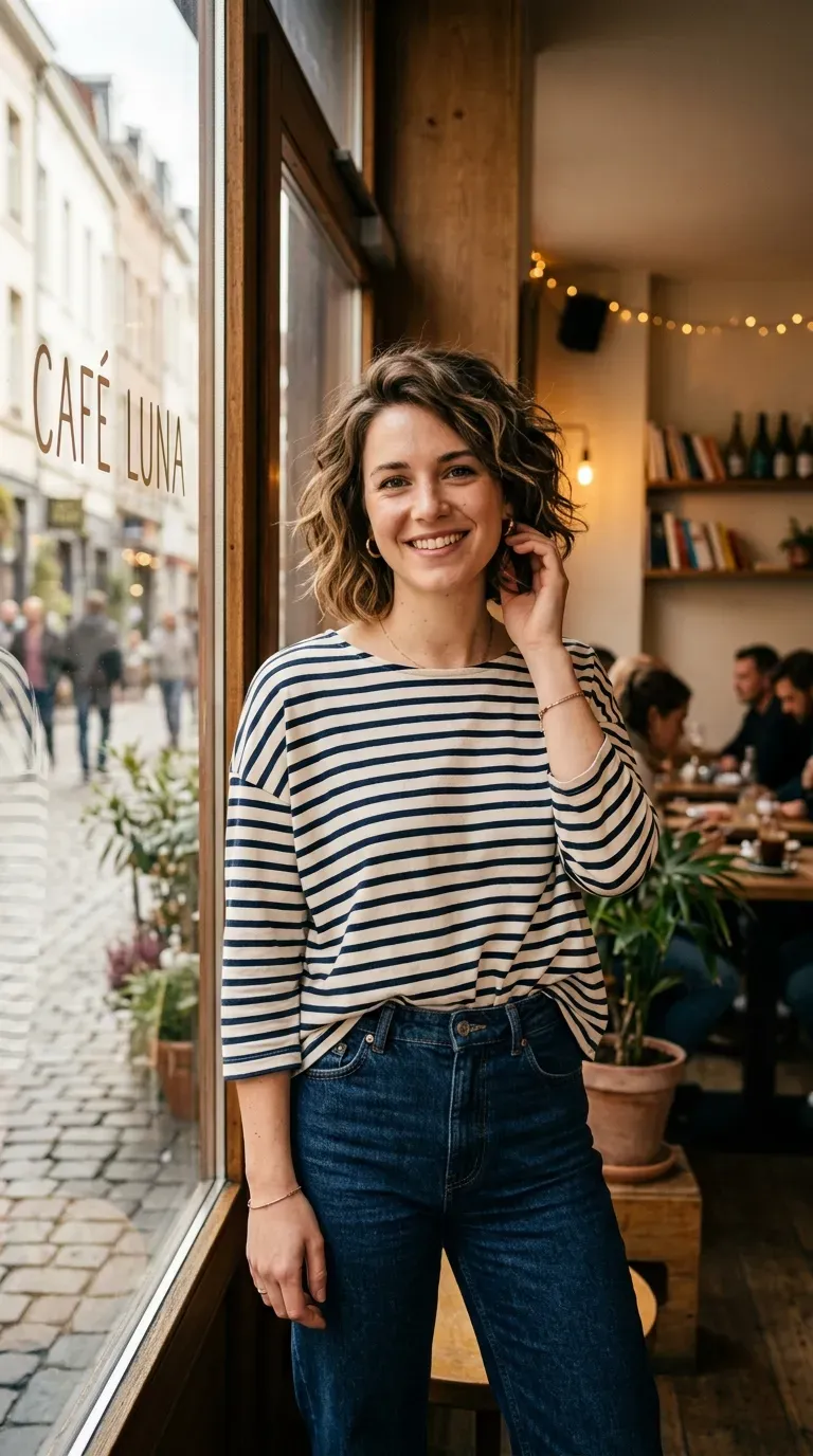 Woman with a choppy layered bob styled with soft natural waves