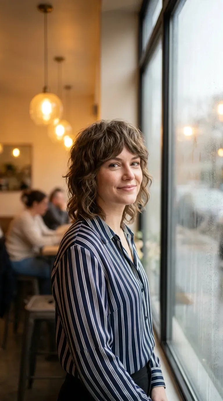 Woman with a choppy shag styled with soft natural waves
