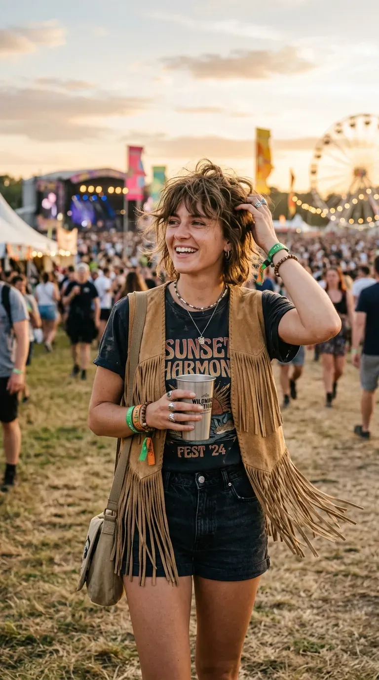 Woman with a choppy bob styled with loose tousled bangs and beachy texture throughout
